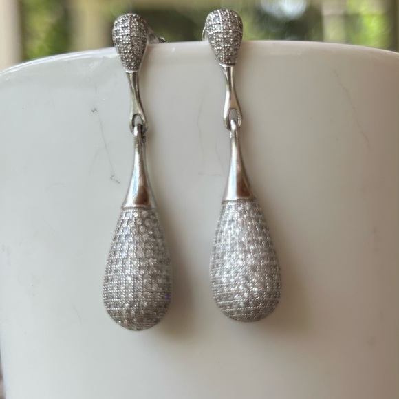 NWOT Sparkling 925 Sterling Silver Teardrop Earrings with Pavé Crystals - Picture 2 of 5